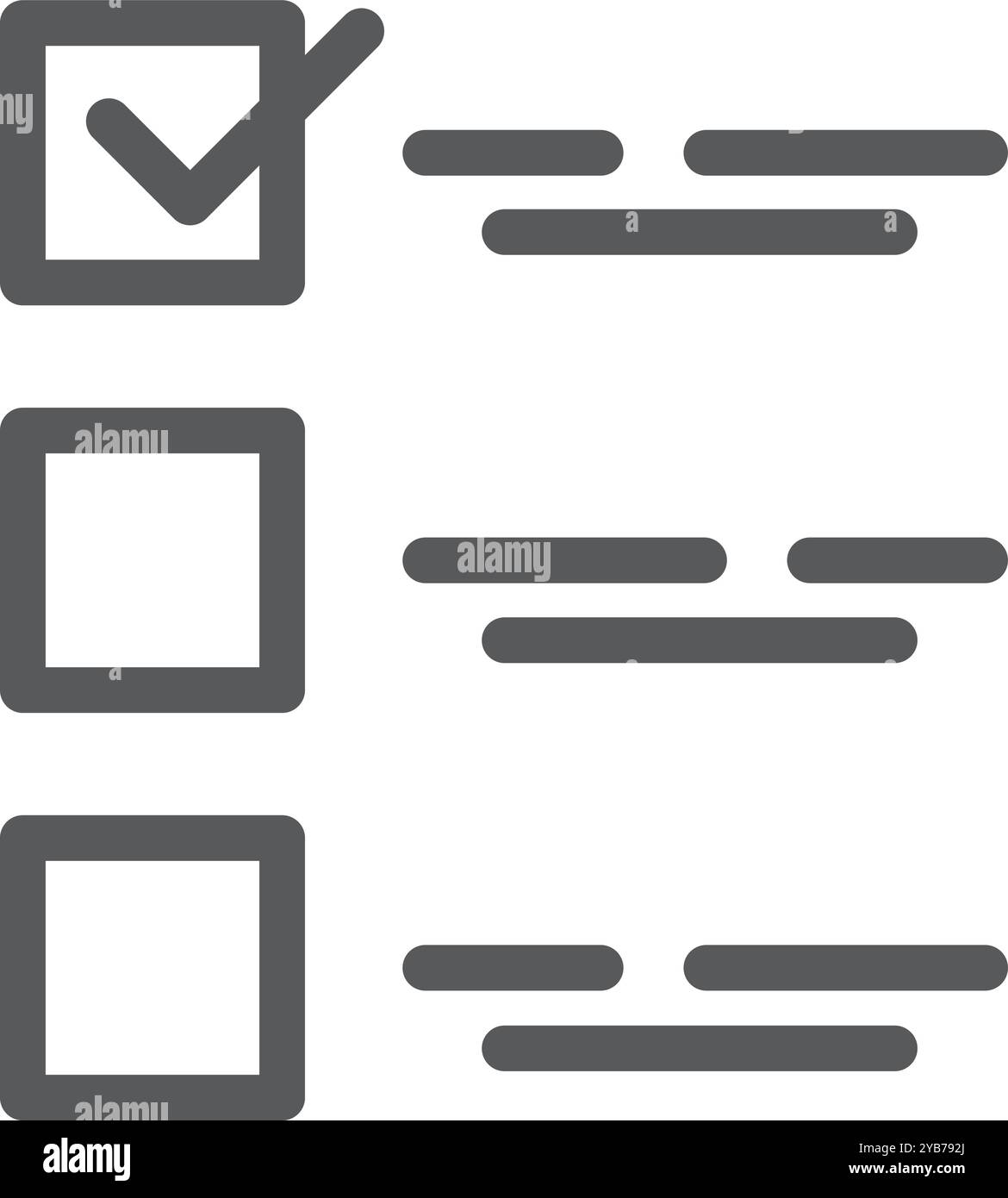 Elenco di controllo con icona della linea di selezione. Caselle di controllo a scelta Illustrazione Vettoriale