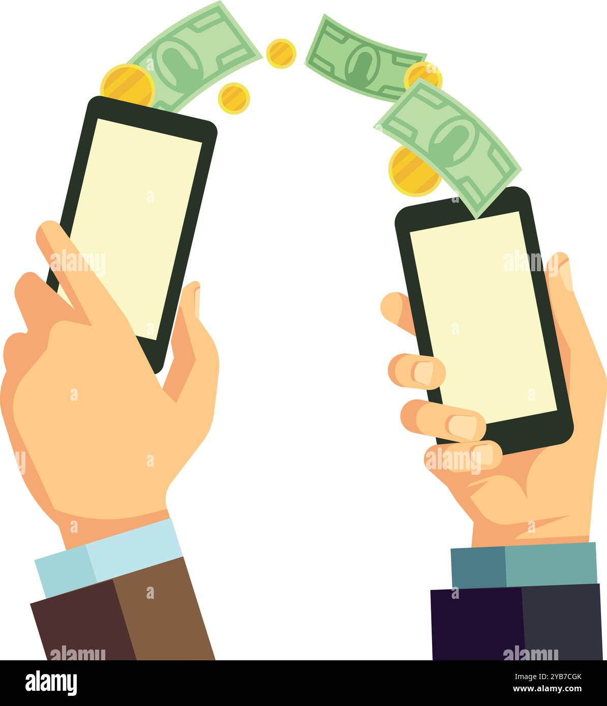 Icona pagamento app mobile. Le persone trasferiscono denaro con i telefoni Illustrazione Vettoriale