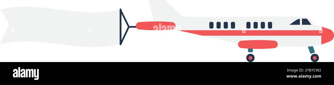 Aereo che vola con striscione vuoto. Pubblicità modello vuoto Illustrazione Vettoriale