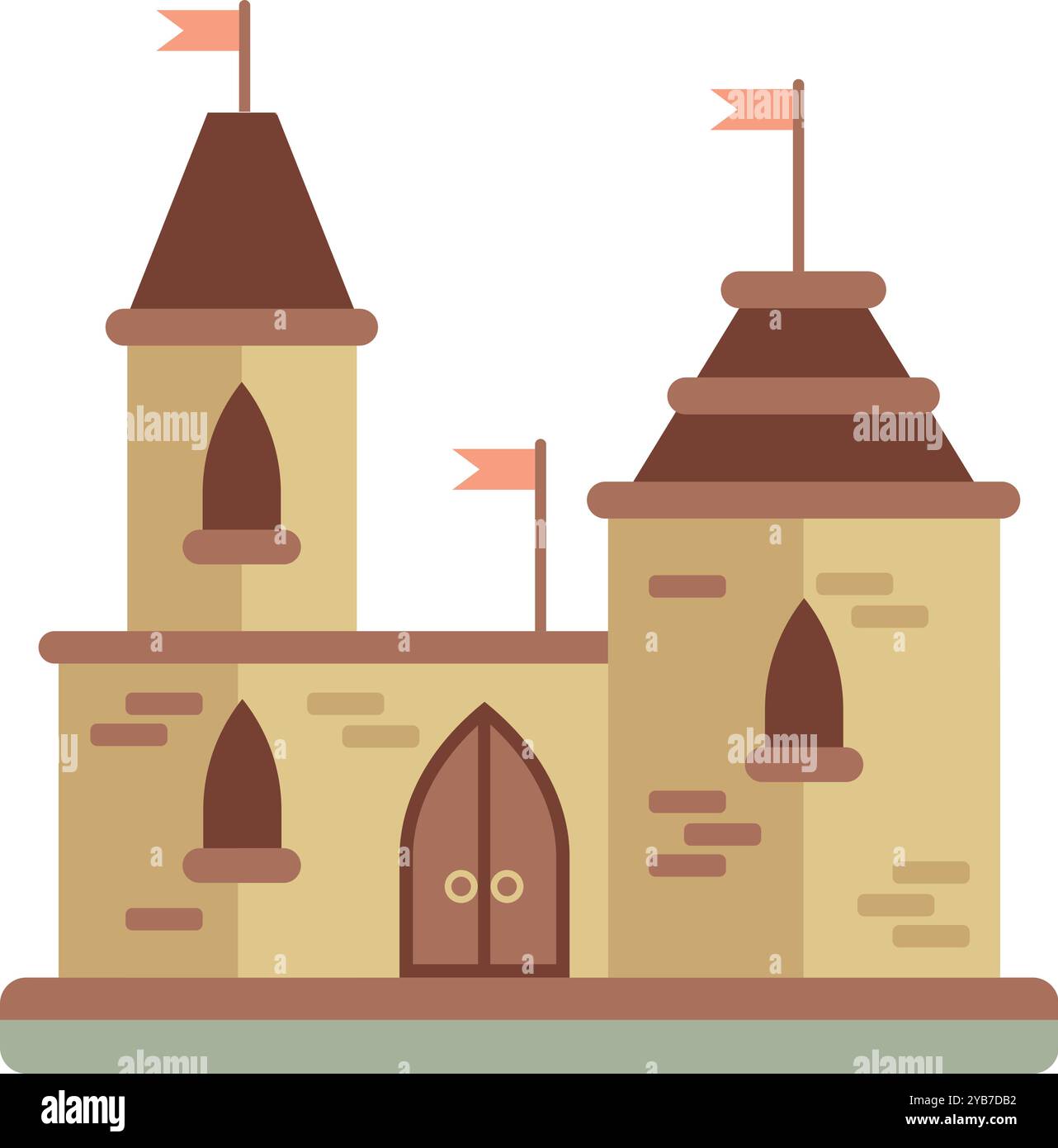 Vecchio castello icona piatta. Torri di pietra da favola Illustrazione Vettoriale