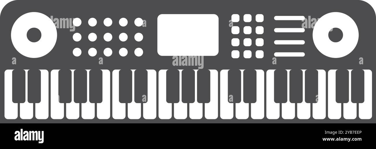 Icona del sintetizzatore nera. Simbolo della musica melodia. Tastiera audio Illustrazione Vettoriale