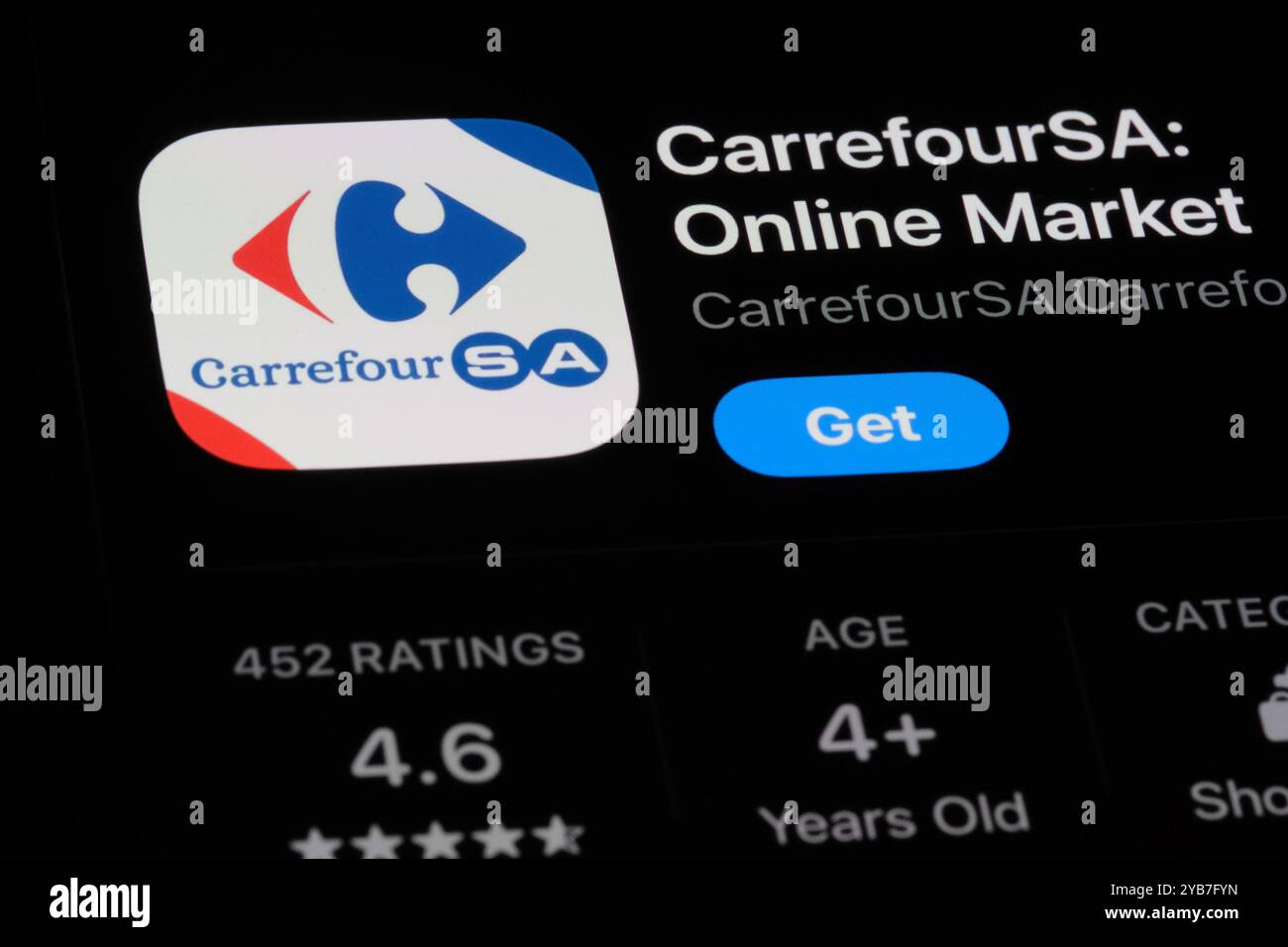 Icona dell'app Carrefour e logo del marchio aziendale Foto Stock