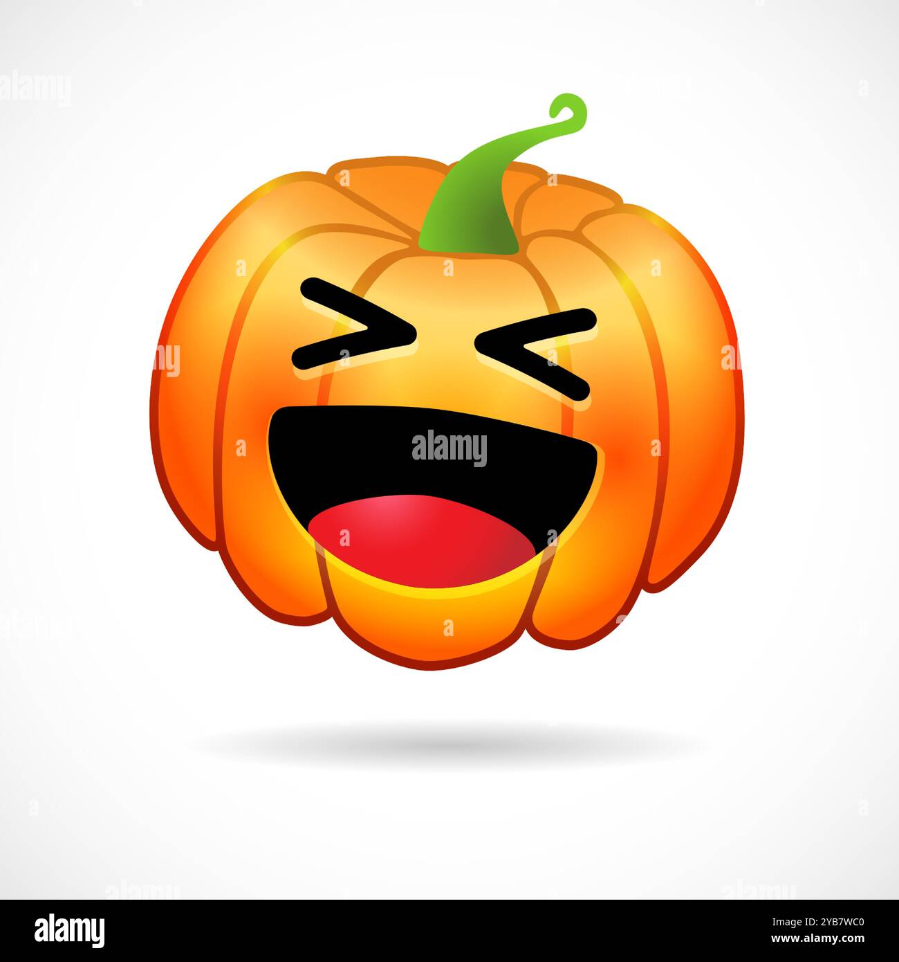 Grande emoji di zucca 3D sorridente simbolo positivo. Faccia vettoriale della zucca, icona di espressione su sfondo bianco Illustrazione Vettoriale