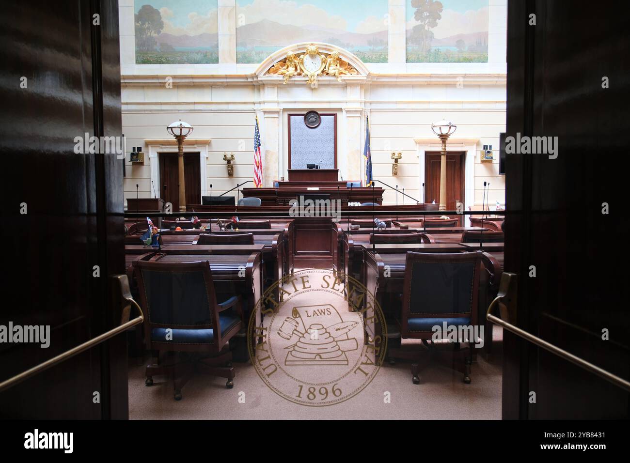 Salt Lake City, Utah, USA - 16 giugno 2024: Camera del Senato nell'edificio governativo del Campidoglio dello Utah Foto Stock