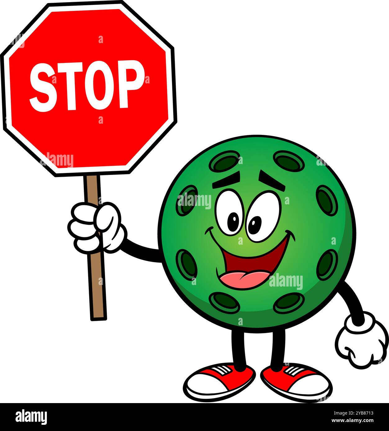 Sfera verde con segno di stop, illustrazione vettoriale disegnata a mano, isolata su sfondo trasparente Illustrazione Vettoriale
