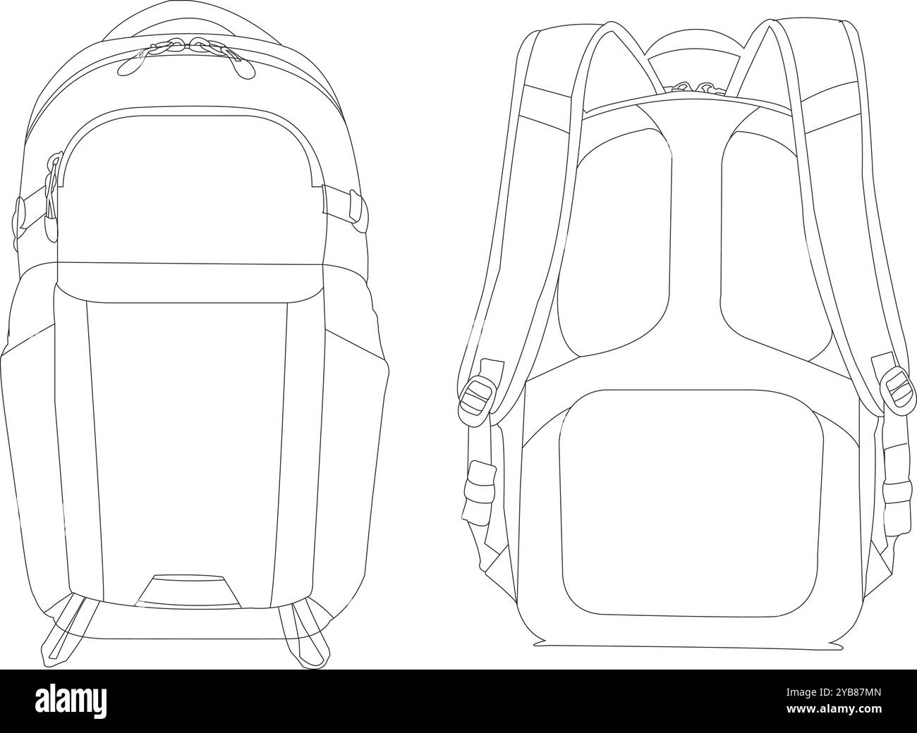 Zaino scolastico vettore isolato, set di icona zaino disegno a mano, illustrazione vettoriale dell'icona della linea di zaini scolastici Vector Illustrazione Vettoriale