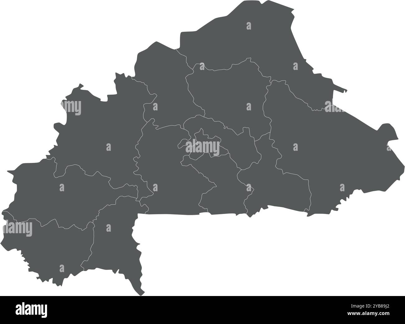 Mappa vettoriale vuota del Burkina Faso con regioni o territori e divisioni amministrative. Livelli modificabili ed etichettati in modo chiaro. Illustrazione Vettoriale
