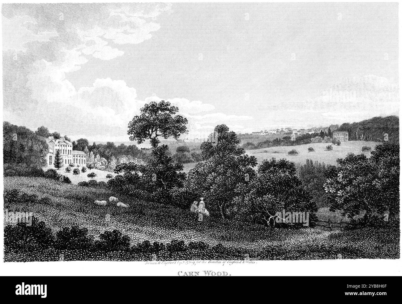 Un'incisione di Caen Wood (Kenwood House), Middlesex, Inghilterra Regno Unito scansionata ad alta risoluzione da un libro pubblicato intorno al 1815. Ritenuto privo di copyright Foto Stock