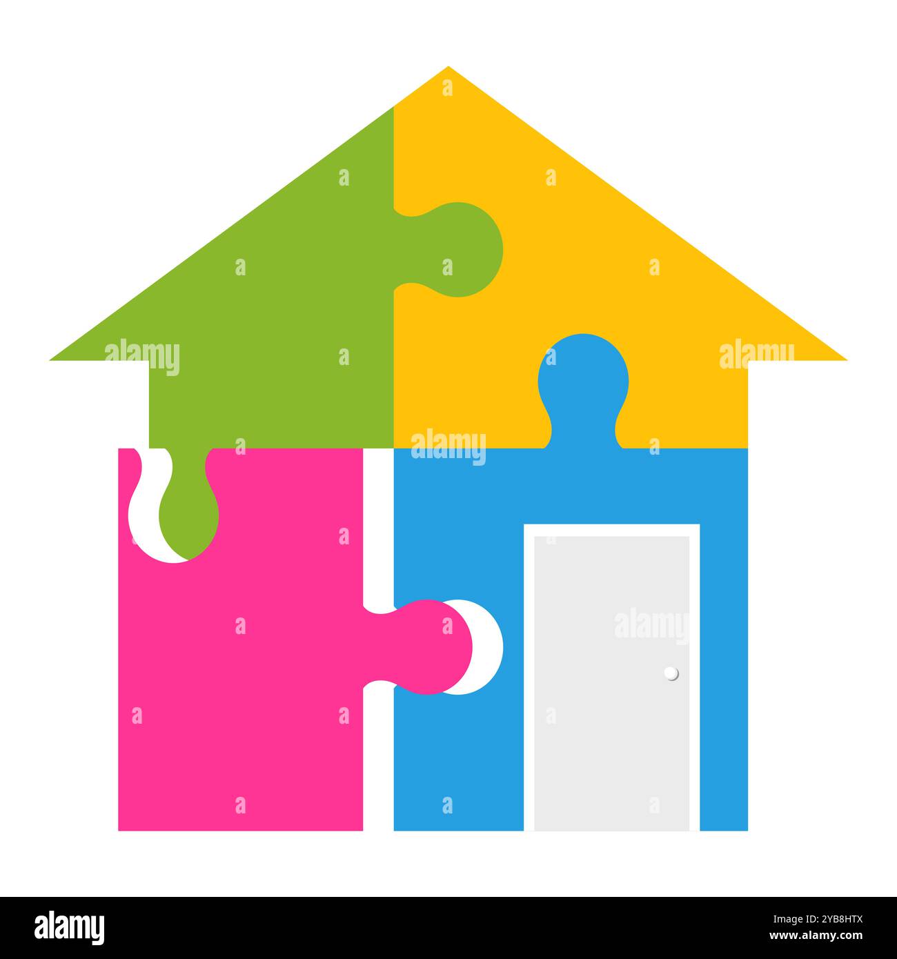 Illustrazione vettoriale di un'icona della casa formata da pezzi del puzzle. Ideale per i concetti relativi alla costruzione di case, case da sogno, proprietà di proprietà. Illustrazione Vettoriale