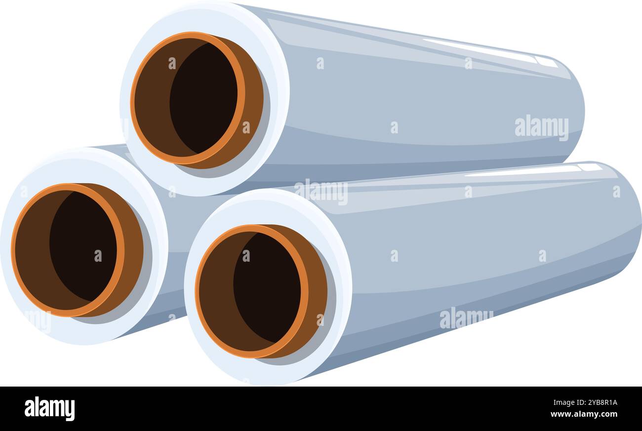 Tre grandi rotoli di pellicola estensibile per l'imballaggio sono in una pila Illustrazione Vettoriale