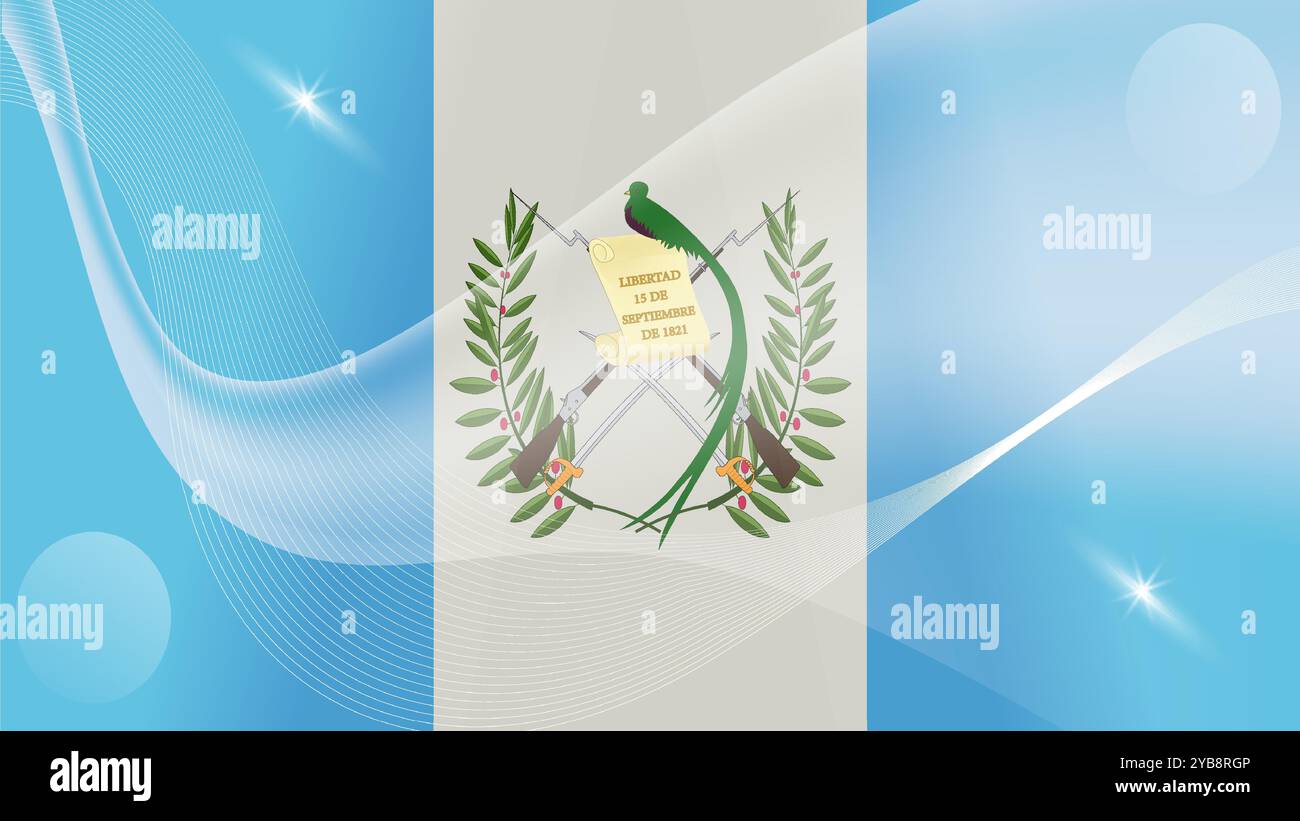 Bandiera del Guatemala con onde ondulate e stelle sullo sfondo scintillante della carta da parati Illustrazione Vettoriale