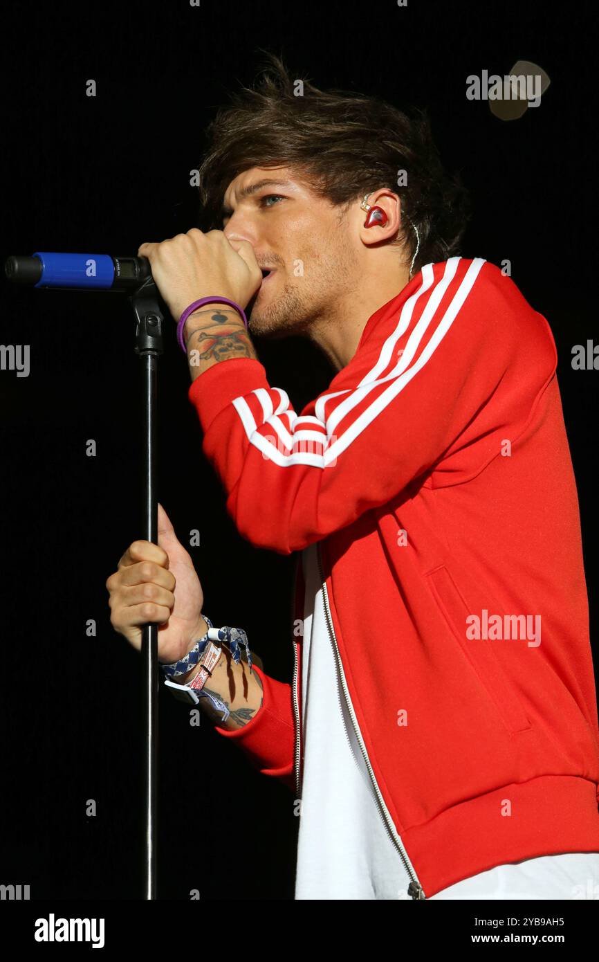 Louis Tomlinson di One Direction si esibisce in concerto al MetLife Stadium nel New Jersey. Foto Stock