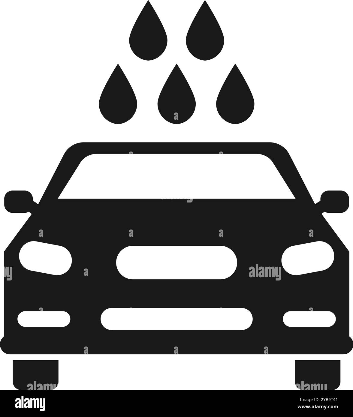 Icona nera pulizia automatica. Gocce d'acqua sull'auto Illustrazione Vettoriale