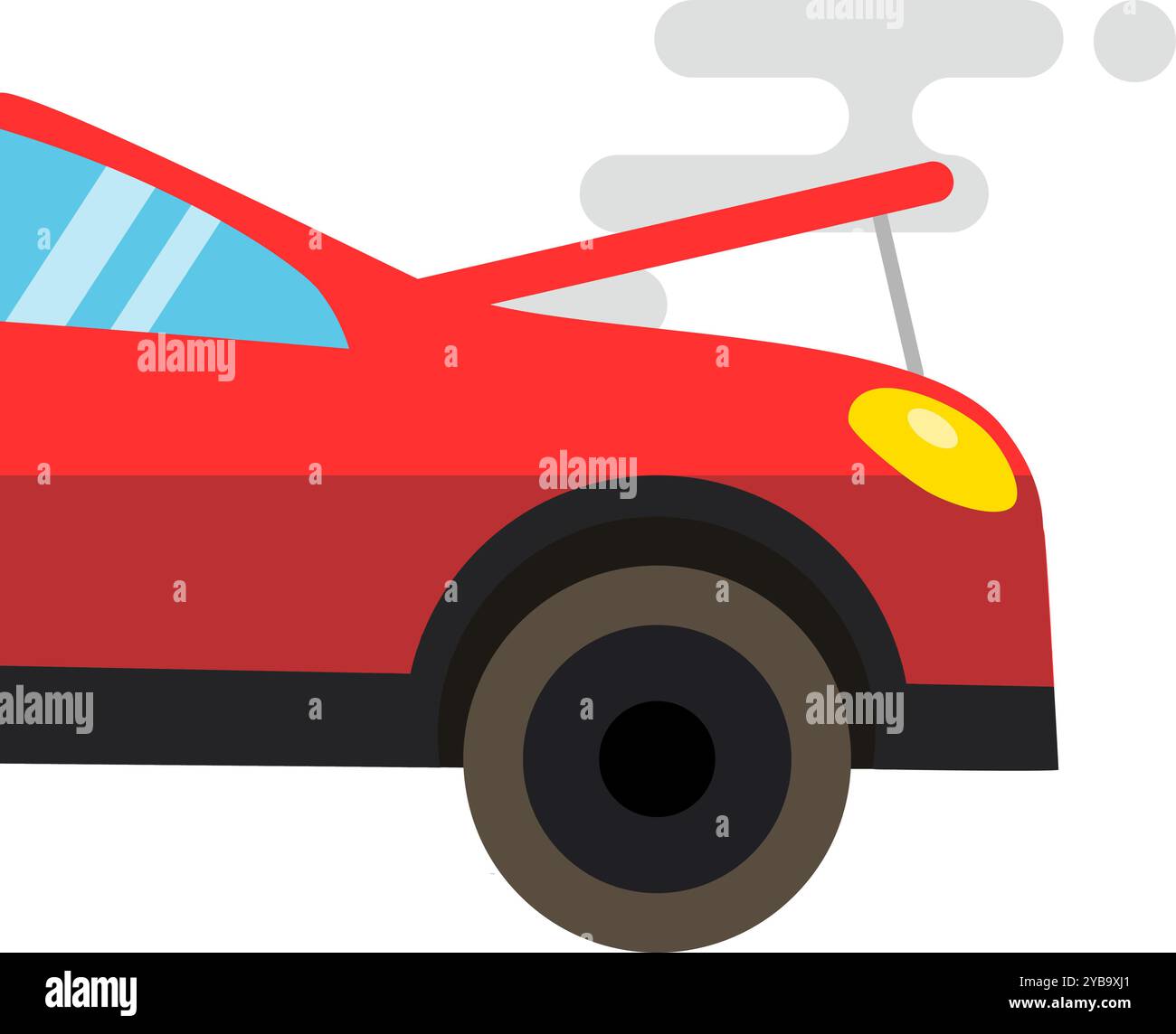 Auto rotta con cofano aperto fumata. Incidente di trasporto Illustrazione Vettoriale
