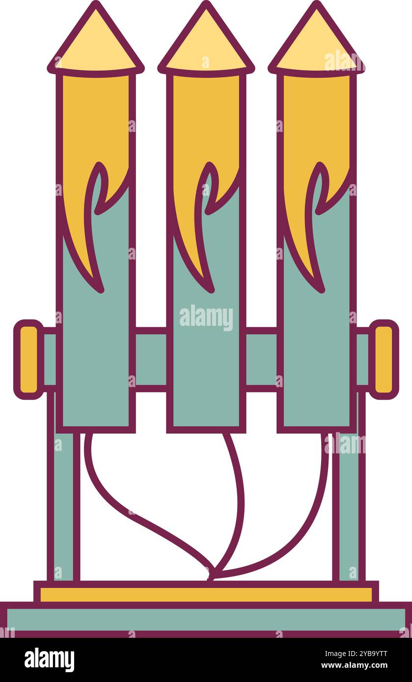 Icona della linea colorata di lancio del razzo con bottiglia di fuochi d'artificio Illustrazione Vettoriale