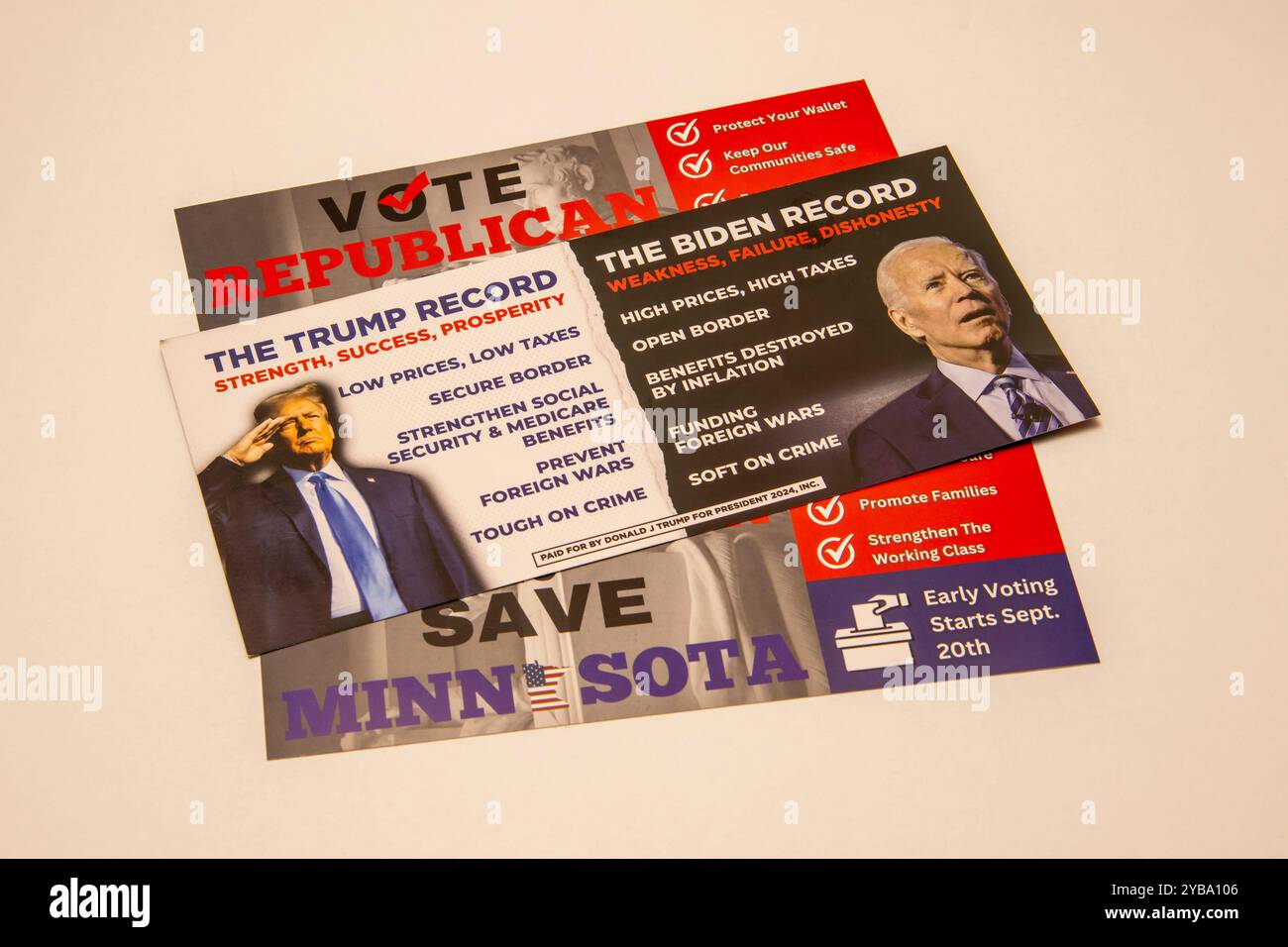 Minnesota. Materiale promozionale per guidare gli elettori a votare repubblicano elencando i punti di forza del partito repubblicano. Foto Stock