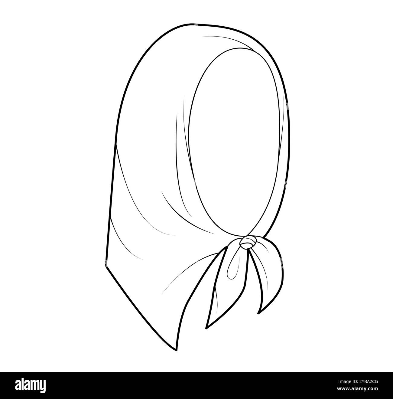 Cappello con foulard retrò e nodo con cravatta. Illustrazione tecnica dell'abbigliamento per cappellino accessorio Head Fashion. Copricapo vettoriale per uomo, donna, stile unisex, modello piatto CAD mockup contorno di schizzo isolato Illustrazione Vettoriale