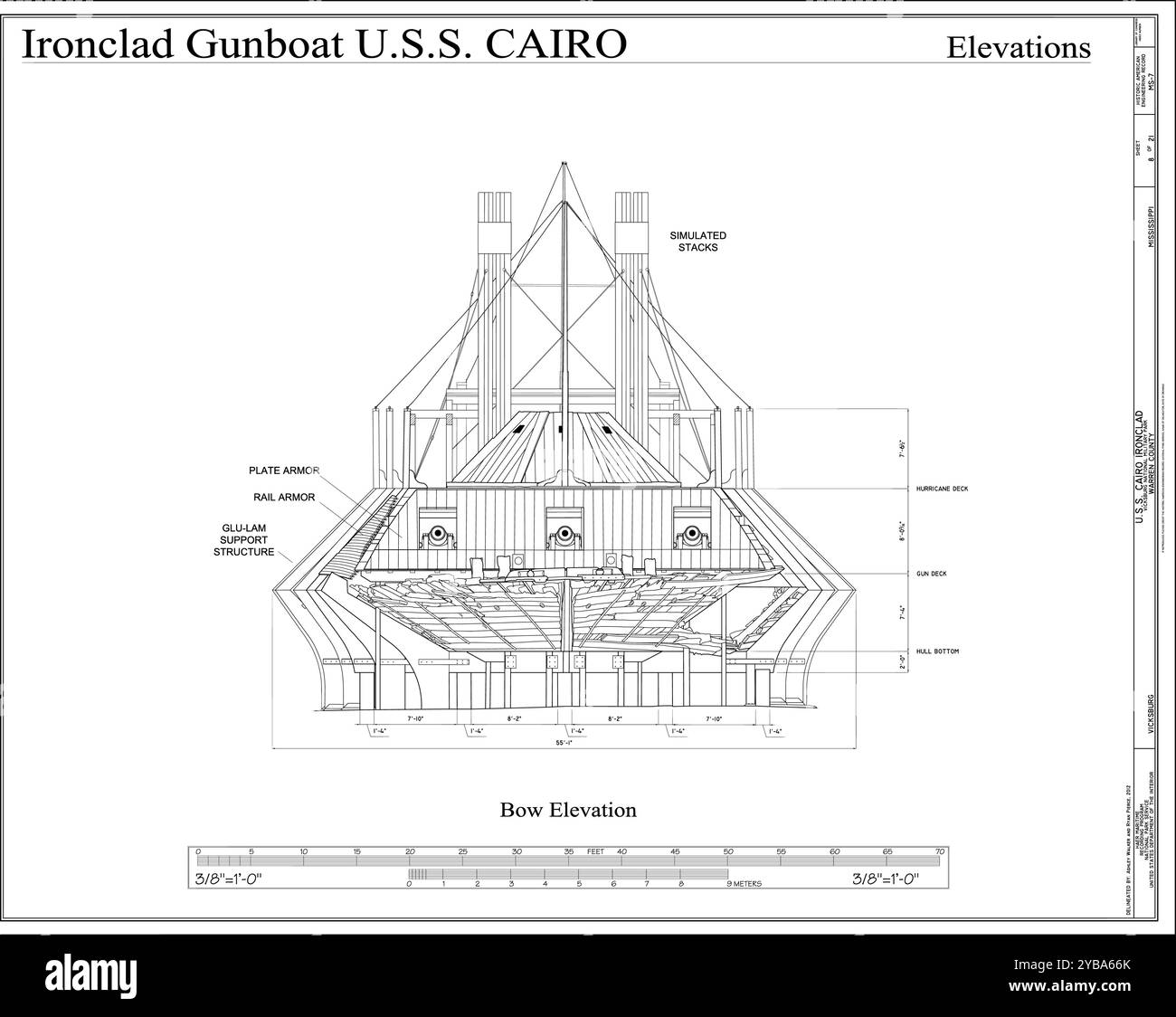 U.S.S. Cairo Ironclad, Vicksburg, Warren County, MS disegni da Survey HAER Illustrazione Vettoriale