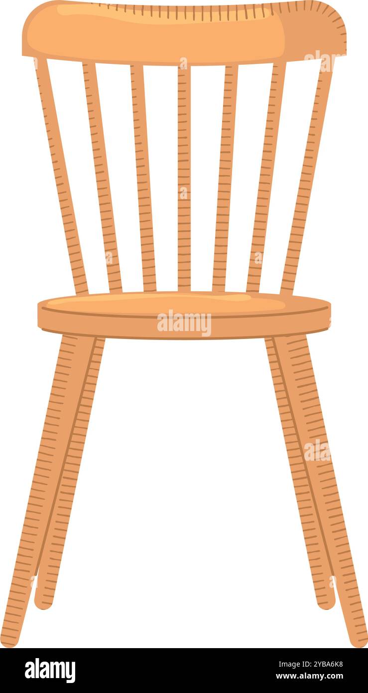 Sedia da pranzo in legno con schienale a mandrino su sfondo bianco, Vector Illustrazione Vettoriale