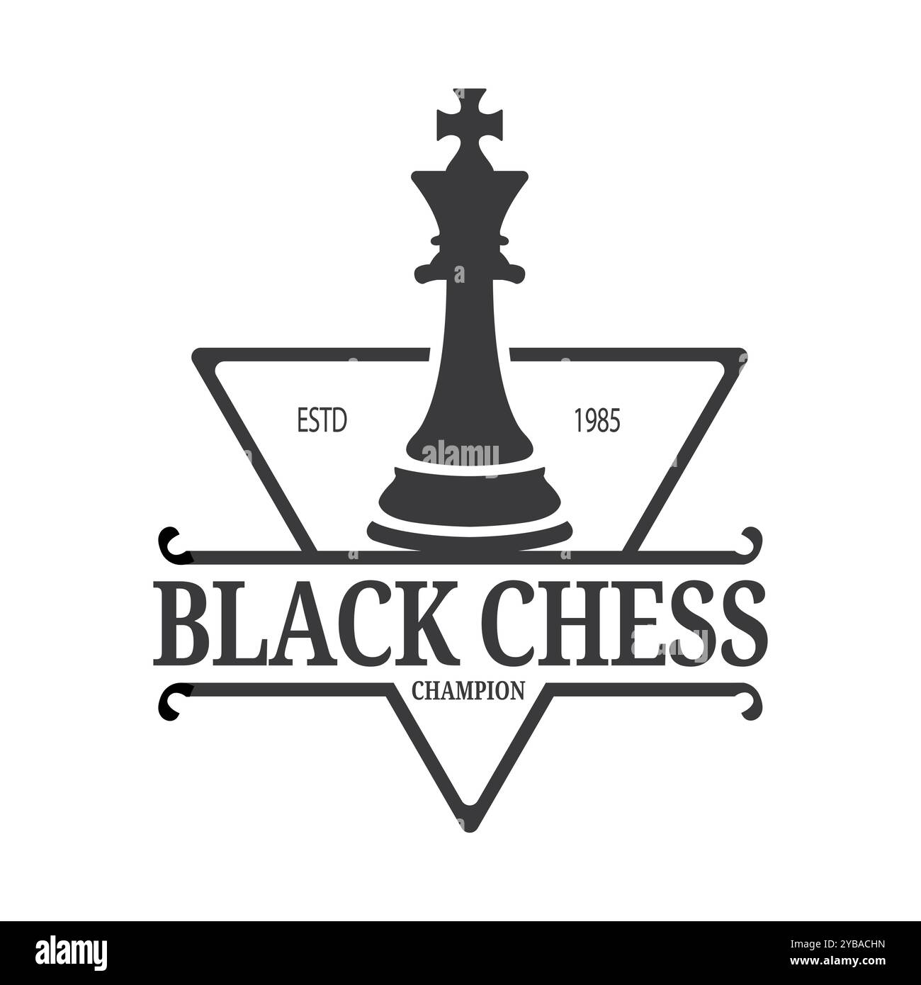 Logo Chess King Game Sport Design con elementi simbolo triangolare illustrazione retro Vintage Vector Illustrazione Vettoriale