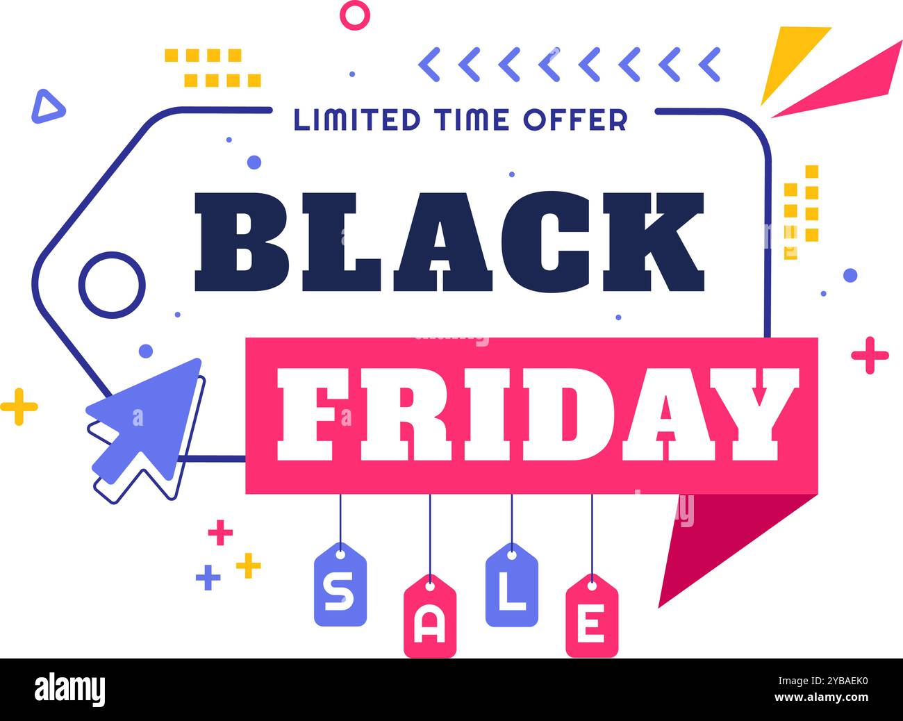 Illustrazione vettoriale evento Black Friday con sacchetti di carta per la spesa e grande sconto promozionale acquisti articoli per promozioni su uno sfondo piatto Illustrazione Vettoriale