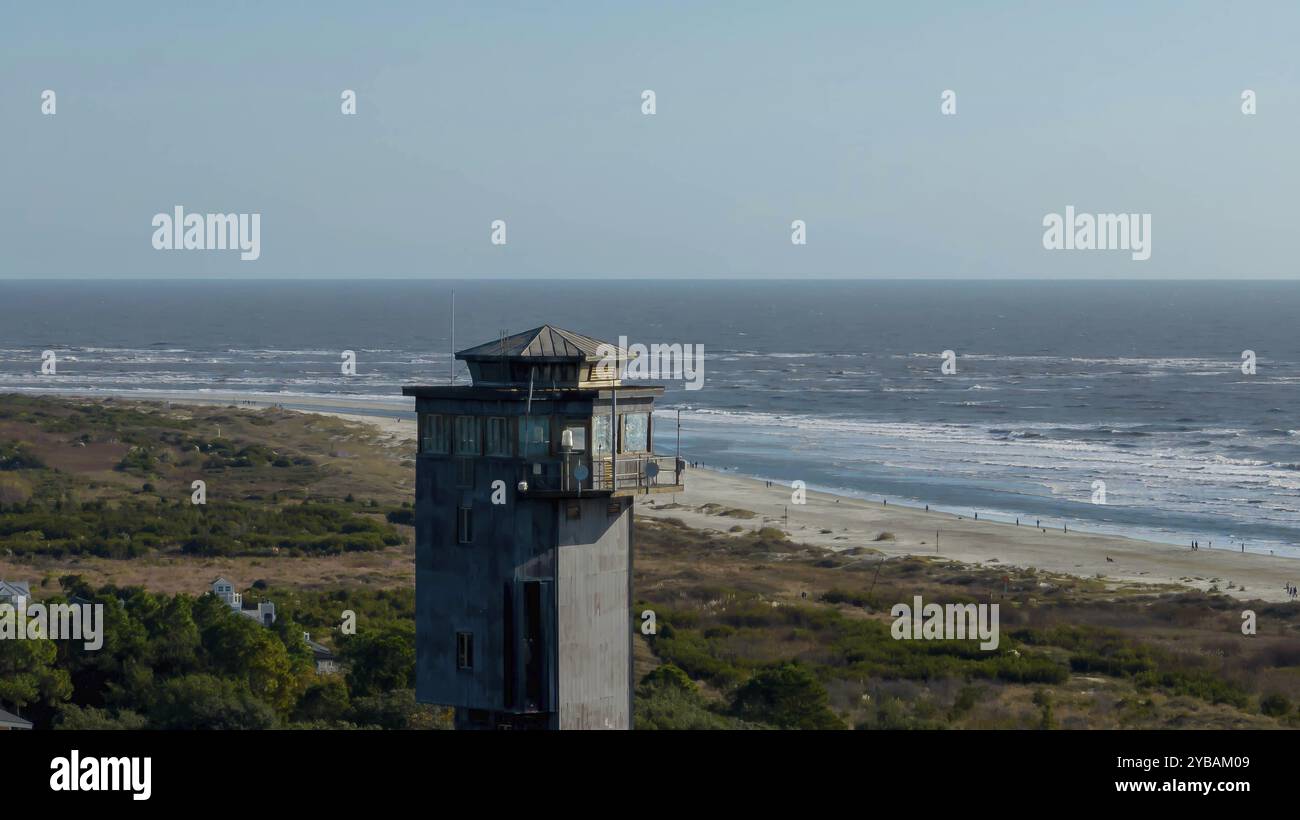 Vista aerea del faro di Charleston su Sullivans Island, South Carolina Foto Stock