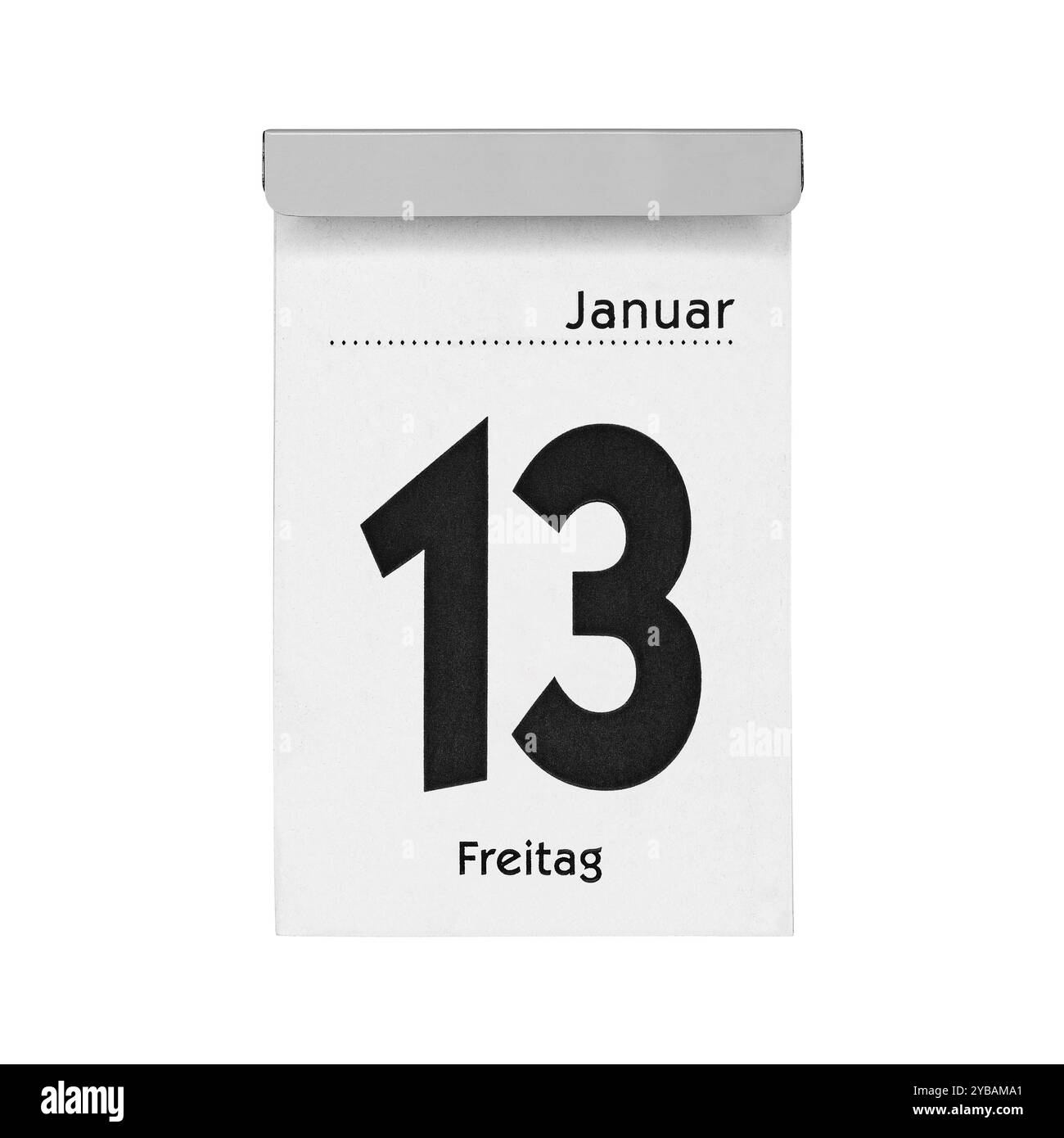 Calendario venerdì, 13 gennaio, su sfondo bianco Foto Stock