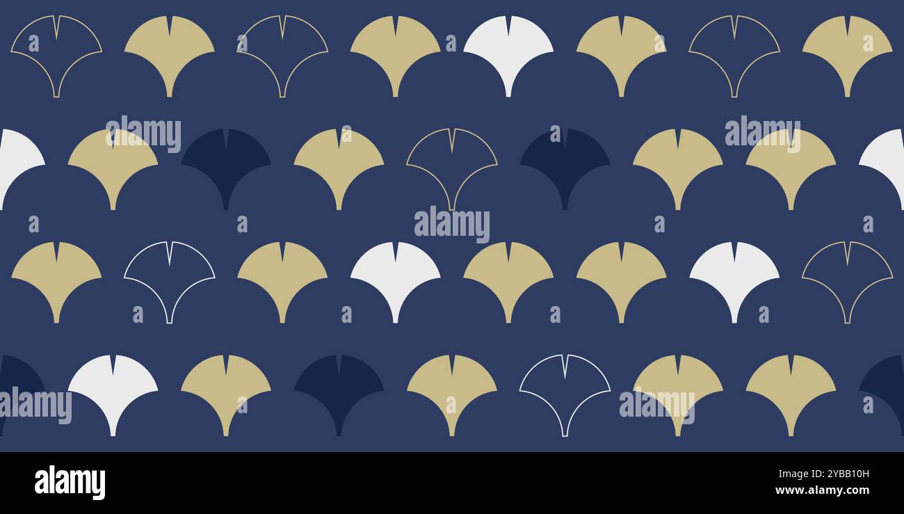 Semplice motivo senza cuciture, foglie di ginkgo in tonalità oro e blu Illustrazione Vettoriale