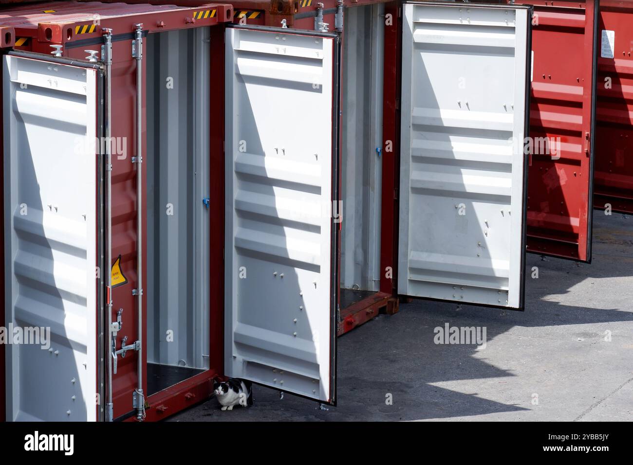 Molti container si sono allineati nel porto. Foto Stock