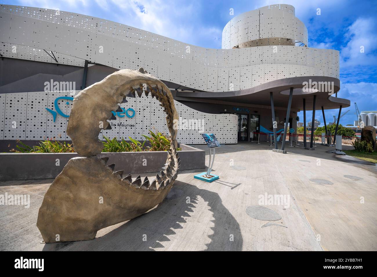 Eingang, Gebäude, Gebiss eines hai, Odysseo Oceanarium Mauritius, Schauaquarium, Großaquarium, Altstadt, Port Louis, indischer Ozean, Insel, Mauritius Foto Stock