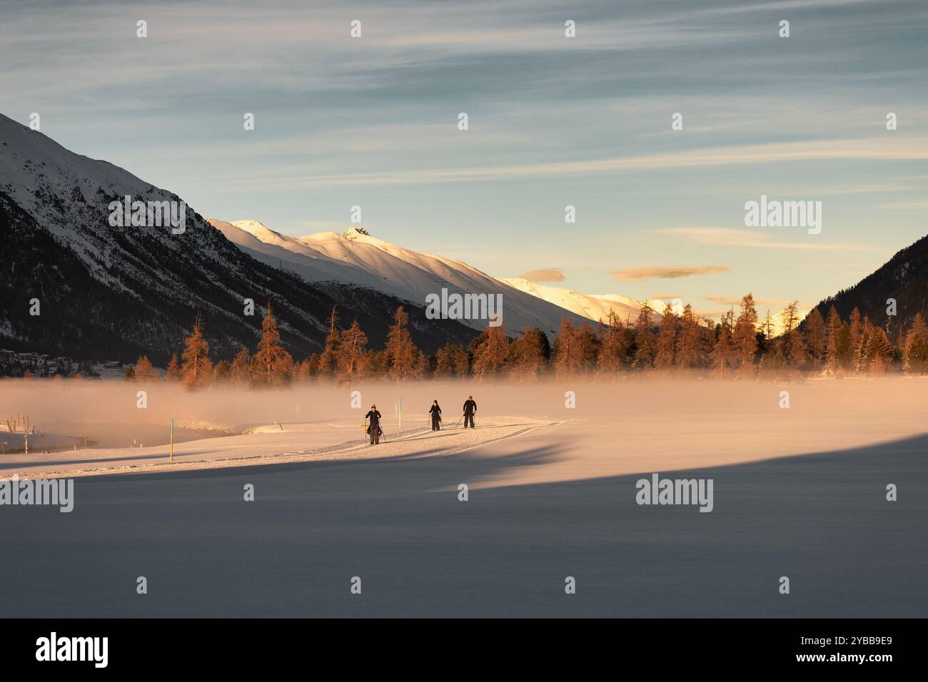Pista da sci di fondo con un gruppo di sciatori Foto Stock
