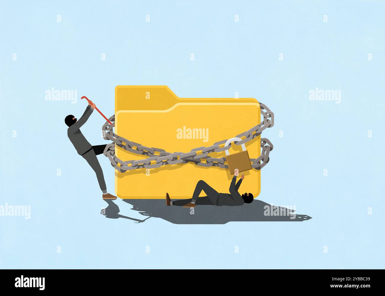 Ladri che tentano di rompere il lucchetto su un file crittografato Foto Stock