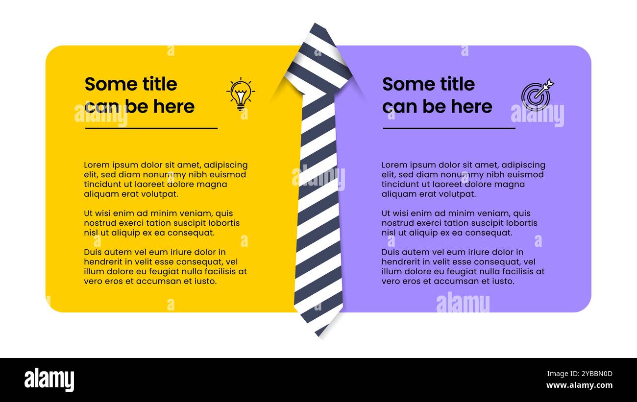 Modello infografico con icone e 2 opzioni o passaggi. Cravatta. Può essere utilizzato per layout del flusso di lavoro, diagrammi, banner, webdesign. Illustrazione vettoriale Illustrazione Vettoriale