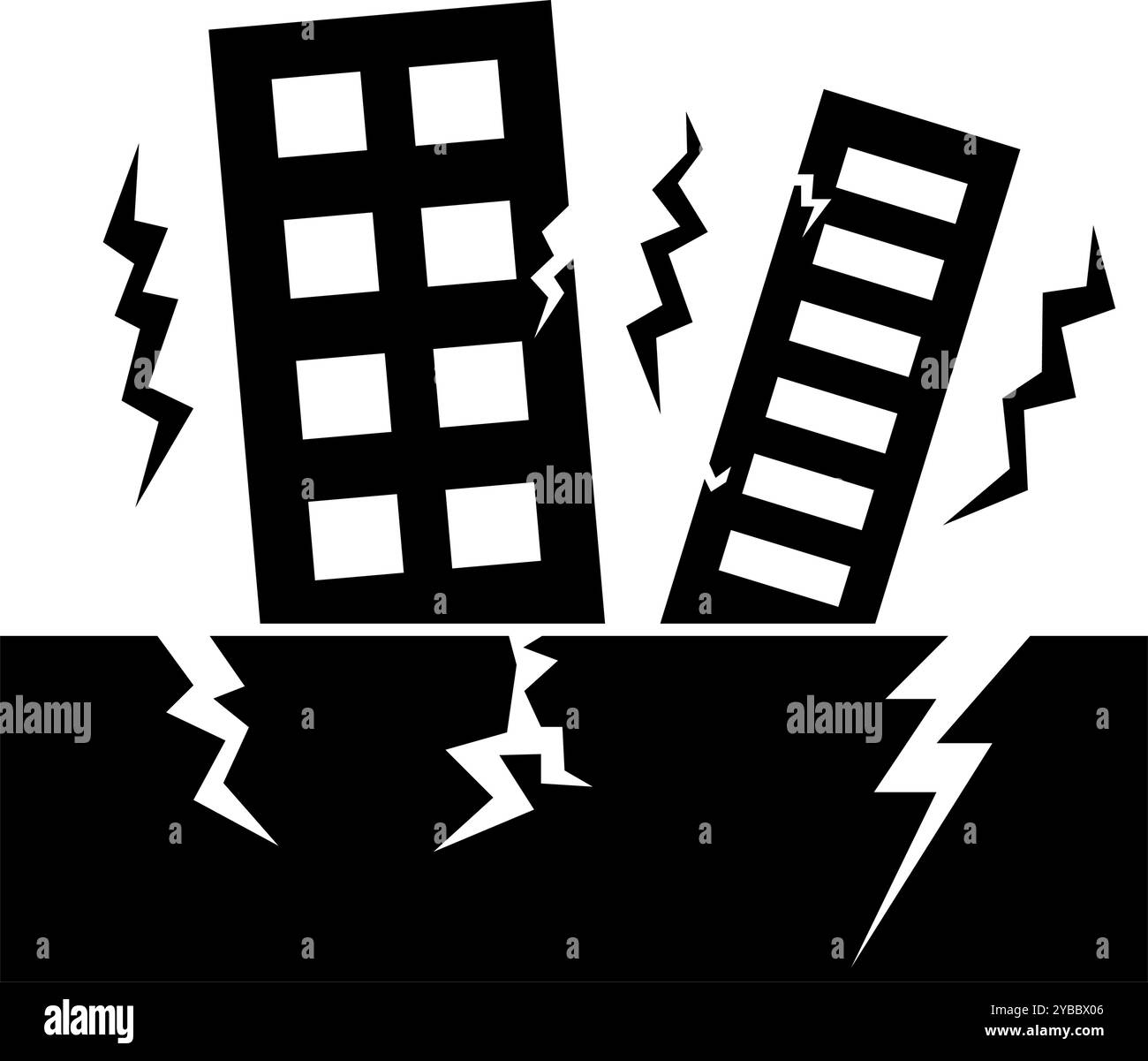 Tremolio sismico e silhouette grattacieli. Vettore modificabile. Illustrazione Vettoriale