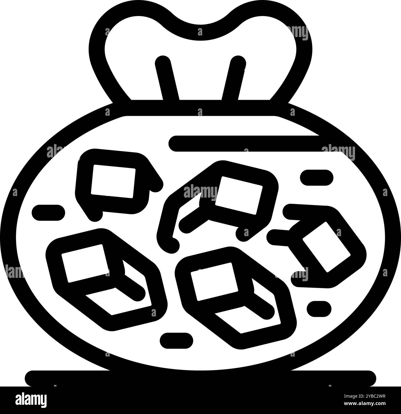 Semplice icona vettoriale di un sacchetto di plastica pieno di cubetti di ghiaccio, perfetto per progetti relativi a bevande, feste e per mantenere fresche le cose Illustrazione Vettoriale