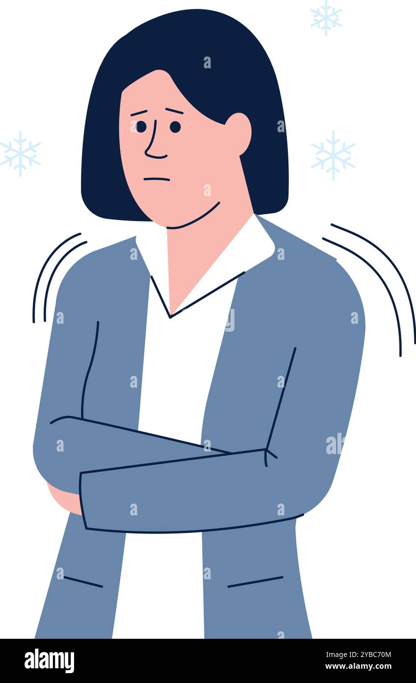 Una donna sta in piedi con le braccia incrociate e guarda in basso Illustrazione Vettoriale