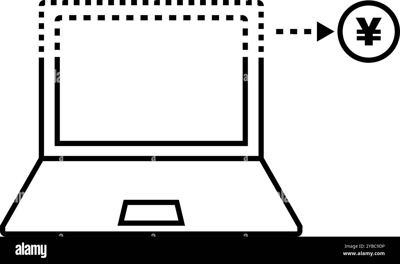 Icona dell'ammortamento del computer e dello yen giapponese. Vettore modificabile. Illustrazione Vettoriale
