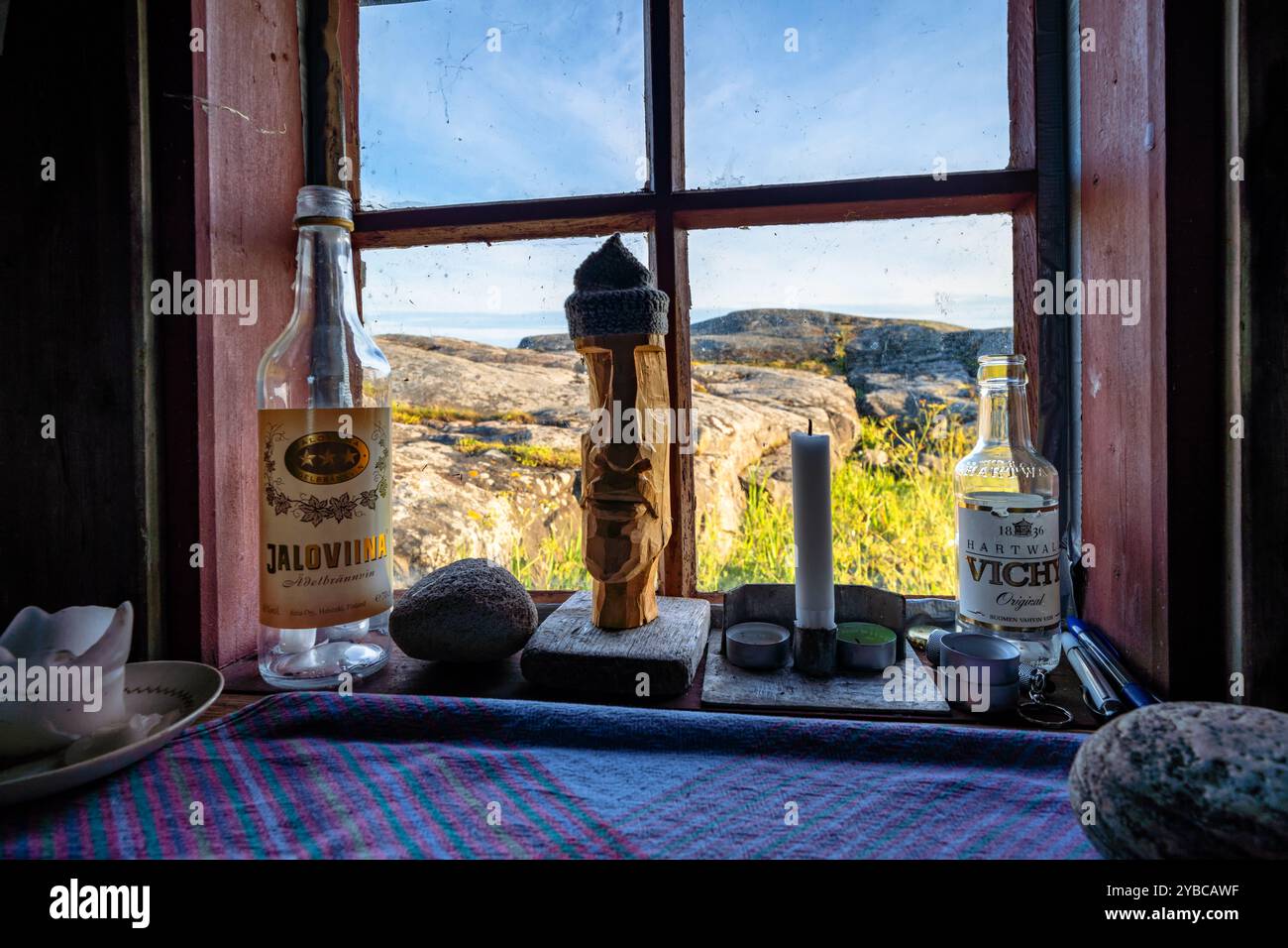 All'interno di un'antica capanna di pescatori nell'arcipelago di Parainen, in Finlandia Foto Stock