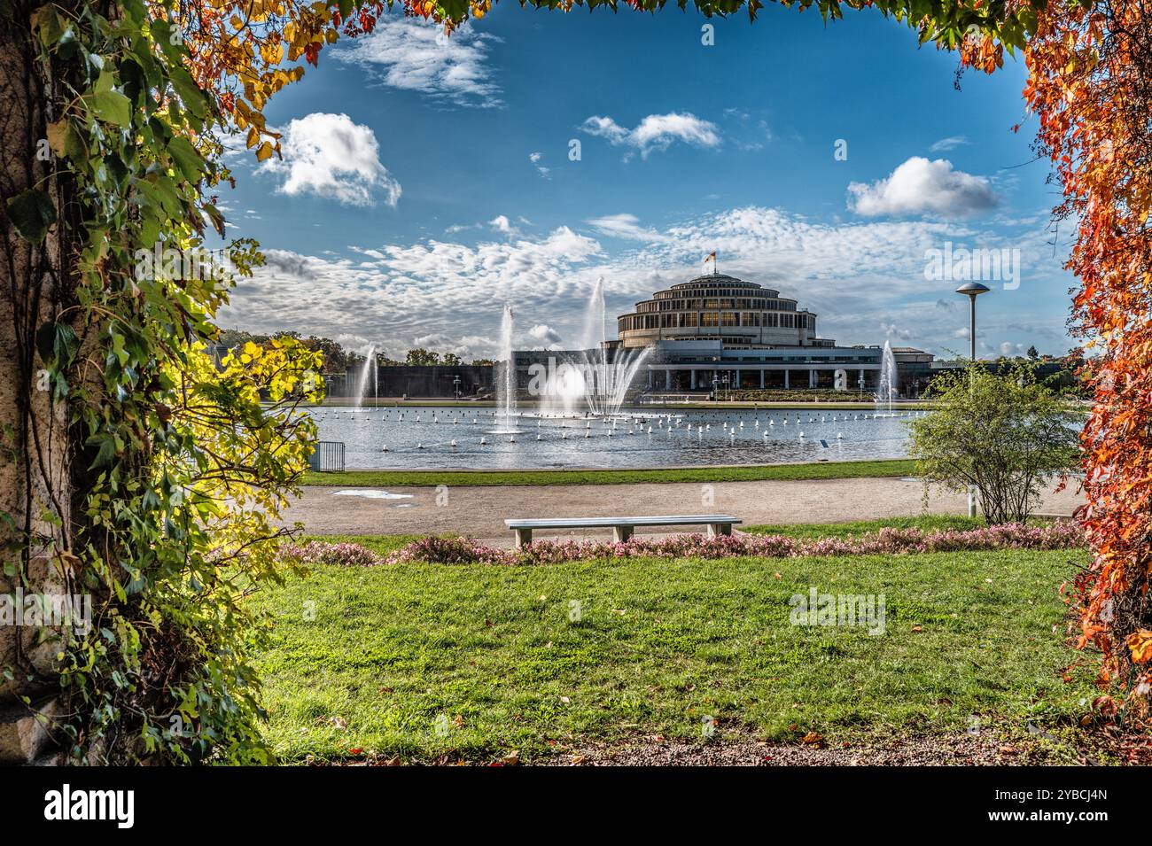 Incantevole percorso attraverso un pergolato coperto di vite, offre un'esperienza serena e pittoresca nel giardino. Perfetto per l'ispirazione della natura e la tranquillità Foto Stock