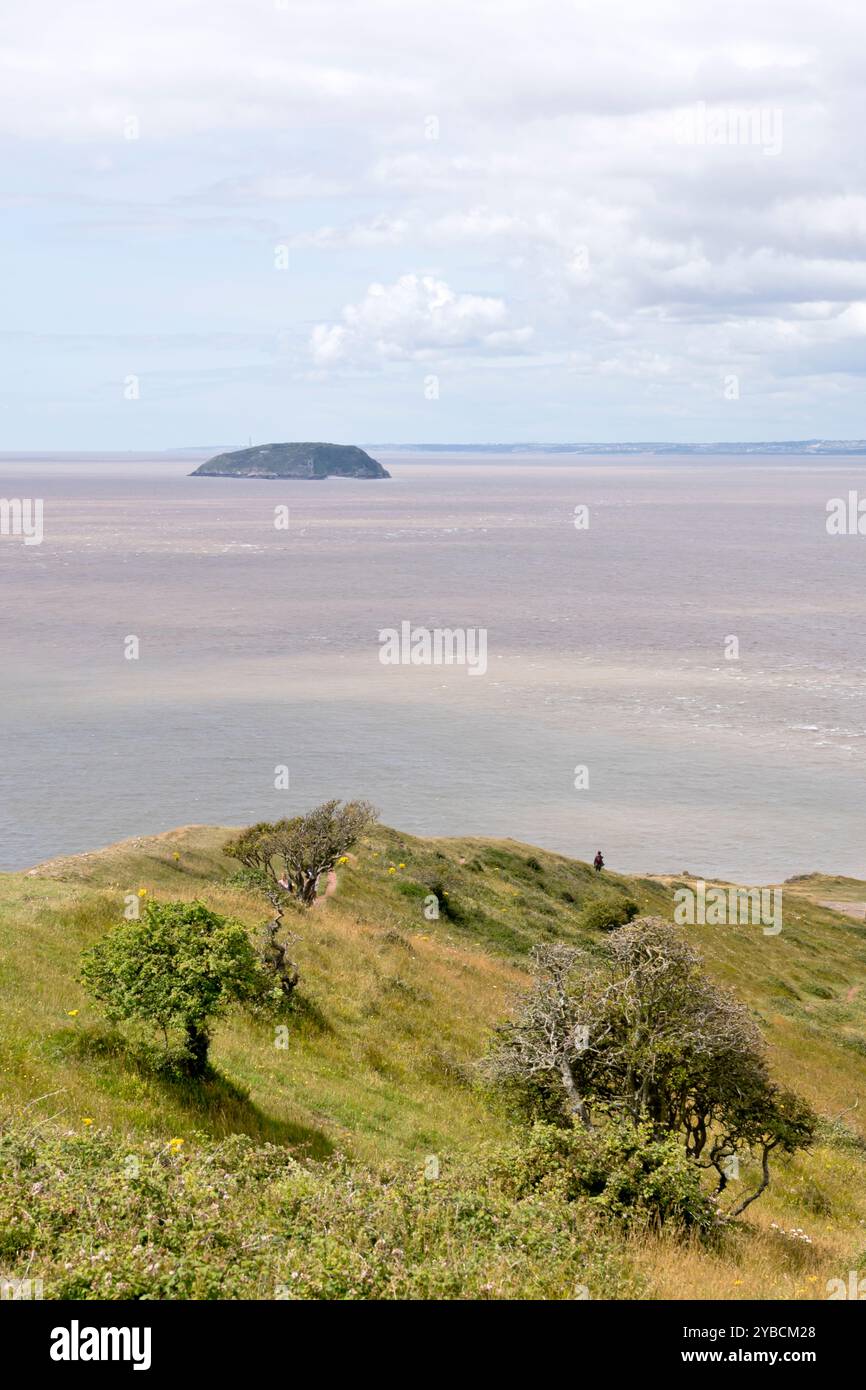 Ripide Holm e Galles del Sud da Brean Down, North Somerset, Inghilterra Foto Stock