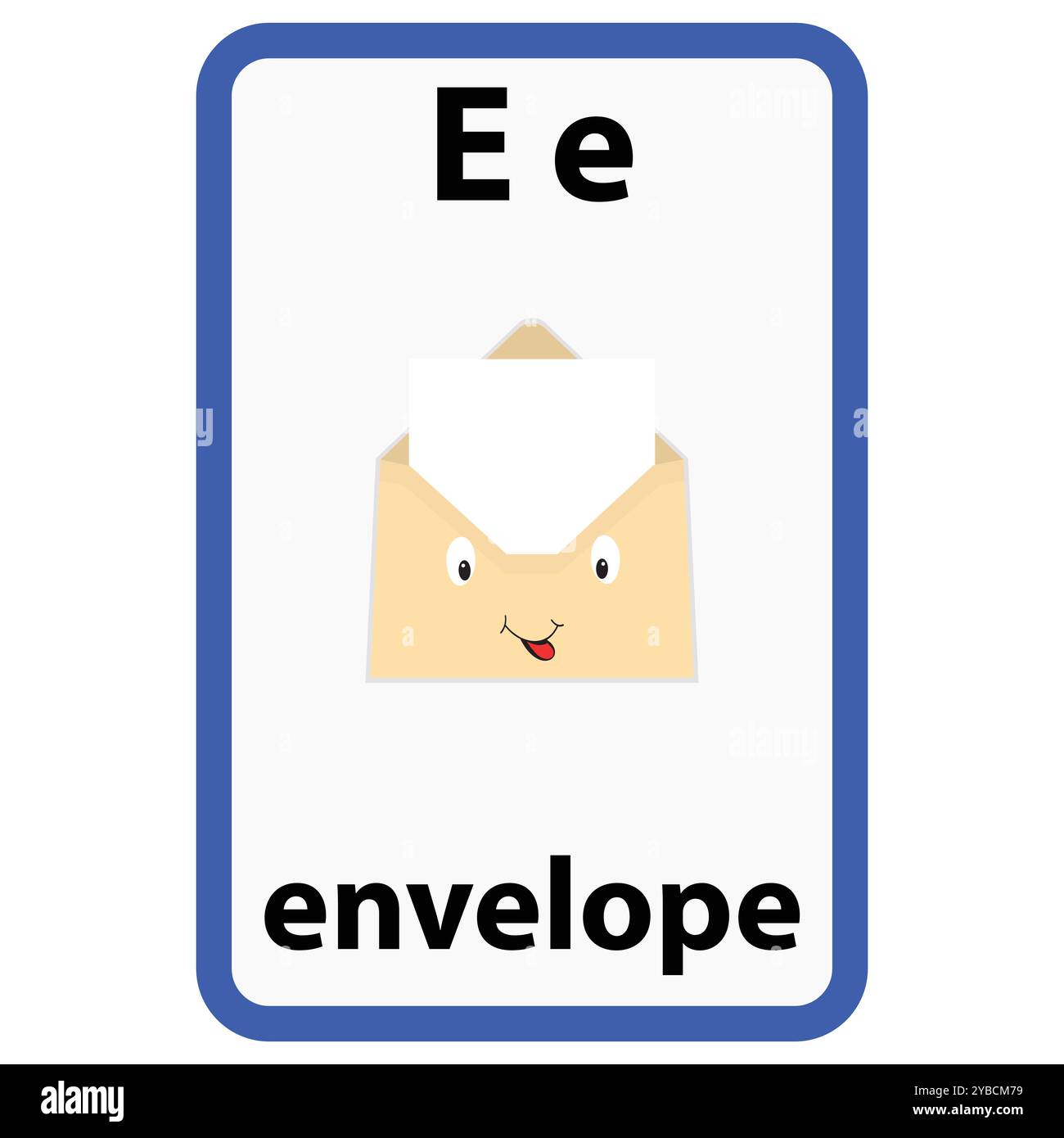 Flashcard alfabetica per bambini con la lettera e della busta Illustrazione Vettoriale