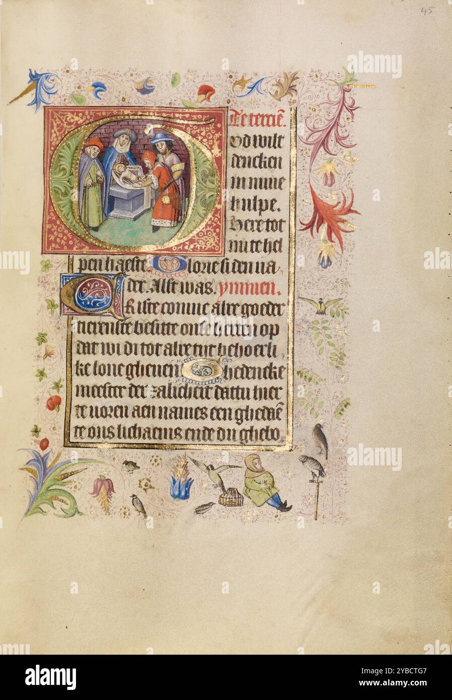 G iniziale: La circoncisione; Libro delle ore, dopo il 1460. Foto Stock