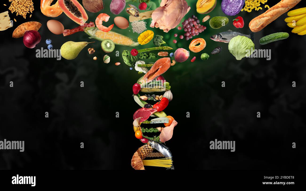 OGM scienza alimentare e/o alimenti e colture geneticamente modificati come concetto di agricoltura ingegnerizzata come nutrizione biotecnologia e manipolazione genetica thr Foto Stock