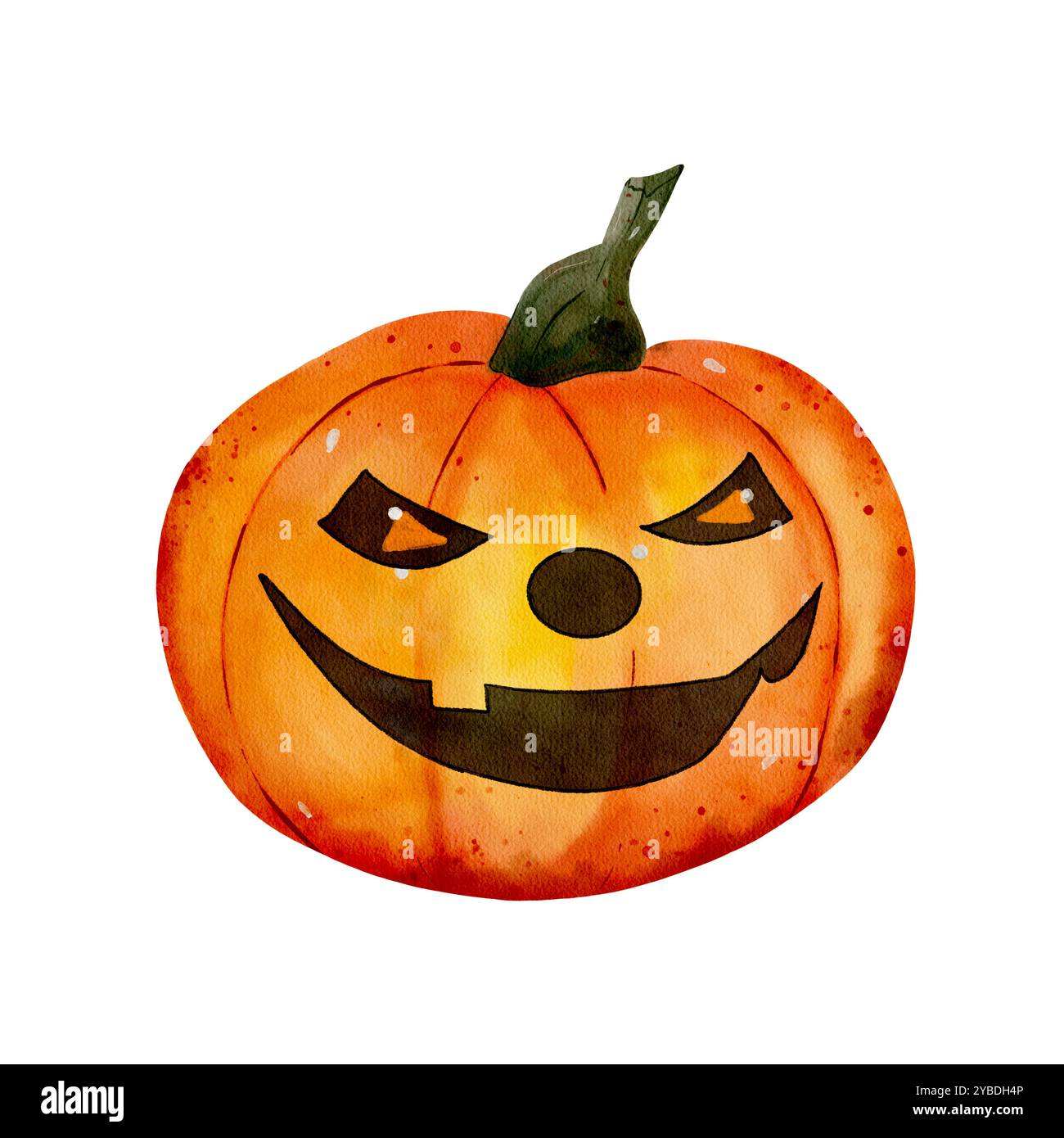 Zucche di Halloween dipinte ad acquerello a mano. Illustrazione per il design di biglietti, inviti, striscioni per Halloween. Zucche spaventose e carine Foto Stock