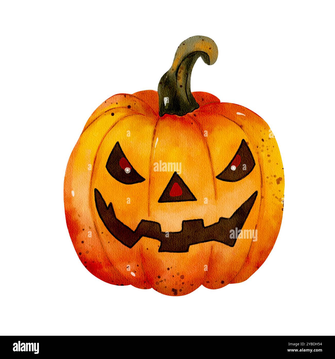 Zucche di Halloween dipinte ad acquerello a mano. Illustrazione per il design di biglietti, inviti, striscioni per Halloween. Zucche spaventose e carine Foto Stock