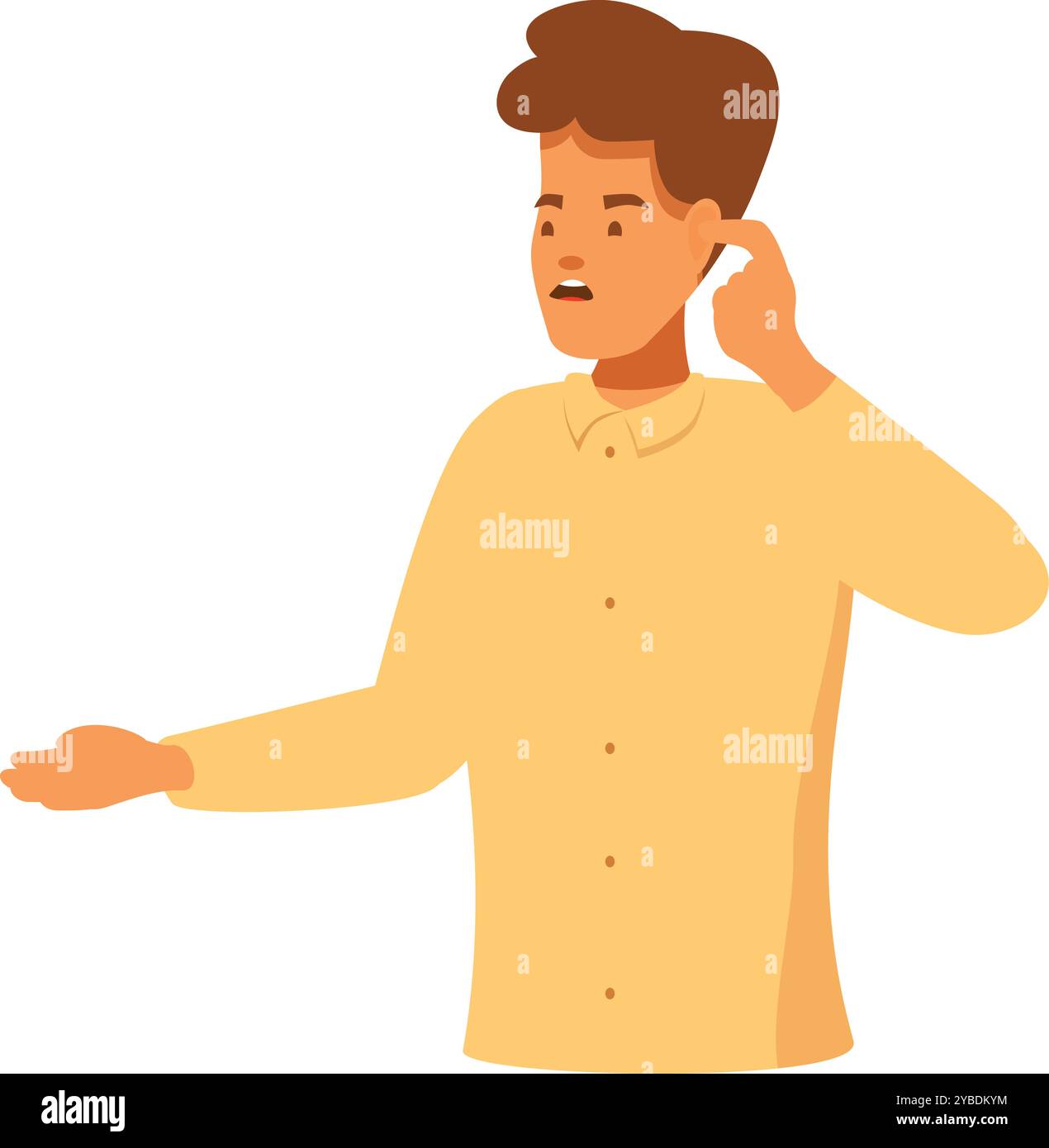 Il giovane sta ascoltando qualcosa con un'espressione confusa, graffiando la testa con il dito Illustrazione Vettoriale