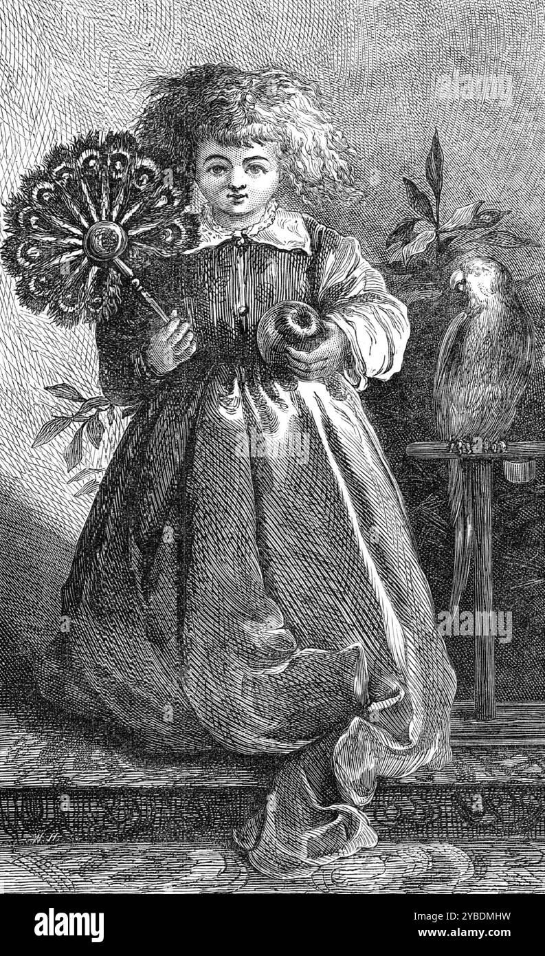 "A Sketch", di Louisa, marchesa di Waterford, 1871. "Questo piccolo "schizzo" in acquerelli: Che abbiamo inciso dalla mostra a beneficio dei contadini in difficoltà di Francia, è di Louisa, marchesa di Waterford, una signora nota per possedere rari doni naturali nell'arte. I suoi peculiari meriti possono tuttavia essere facilmente trascurati nella mostra. Ma il fatto che abbia meriti particolari sarà evidente all'esame. E che questi meriti si trovino solo nel trattamento è evidente, per il soggetto - un bambino che tiene in mano un fan delle piume di pavone, e una mela verde Foto Stock