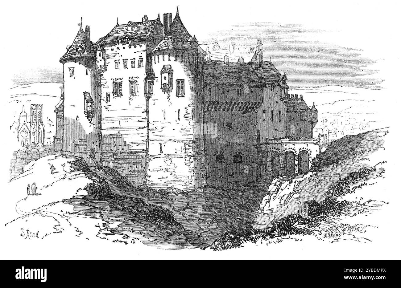 Chateau, Dieppe, [Francia], 1871. "Il castello di Dieppe, che incorona la scogliera a ovest della città, non può vantare alcuna grande antichità nel suo stato attuale, anche se la sua situazione è tale da rendere più che probabile che qualche aquila di guerra o altro, fin dai primi tempi, abbia acceso su questo come un eyrie per osservazione o depredazione. Dalla scogliera su cui è costruito, o dalle terrazze nella sua ascesa, si può vedere una bella vista di Dieppe". Da "Illustrated London News", 1871. Foto Stock