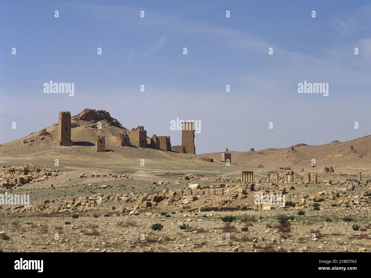 La Valle delle Tombe, Palmira, Siria. Oasis of Tadmor, 2001. Necroplis nell'antica città di Palmira. Fotografia scattata prima della guerra civile siriana. Foto Stock