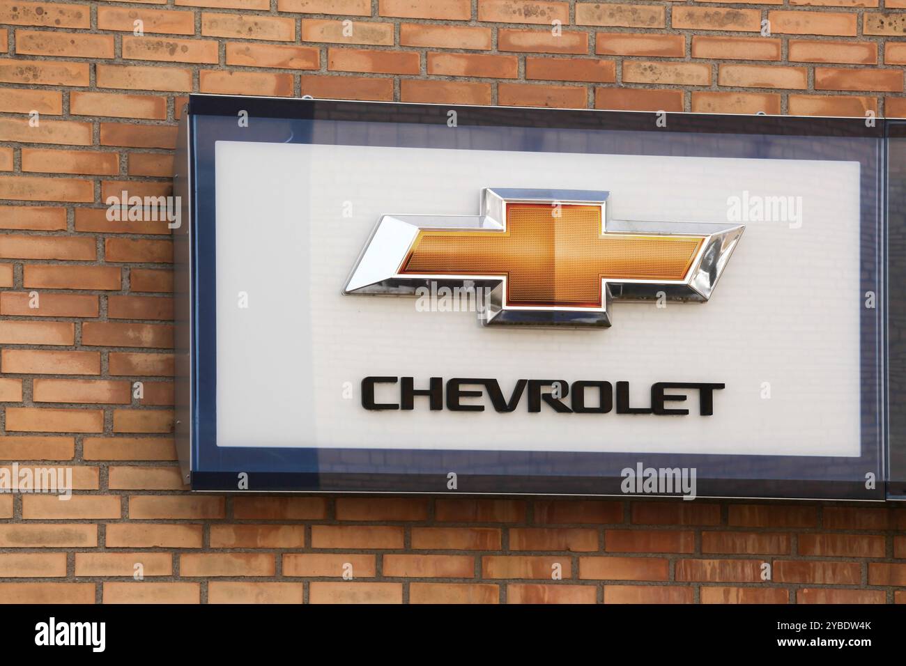 Horsens, Danimarca - 1 aprile 2018: Logo Chevrolet su un edificio. Chevrolet è una divisione automobilistica americana della American General Motors Foto Stock